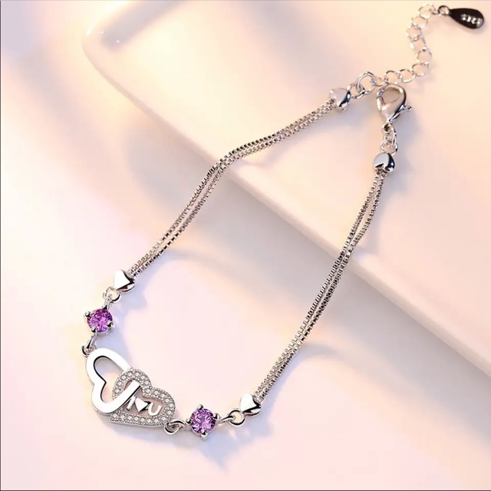 🌟 Sterling Silver 925 CZ Bracelet I Love You - Picture 2 of 4